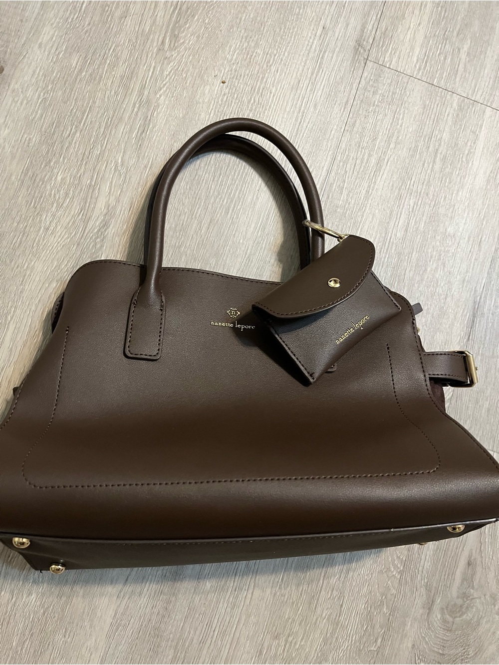 Nanette Lepore Faux Leather Brown Satchel with Coin Pouch